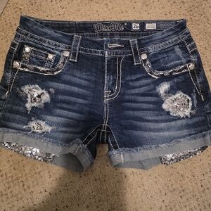 Womens Miss Me Jean Shorts Mid Rise
